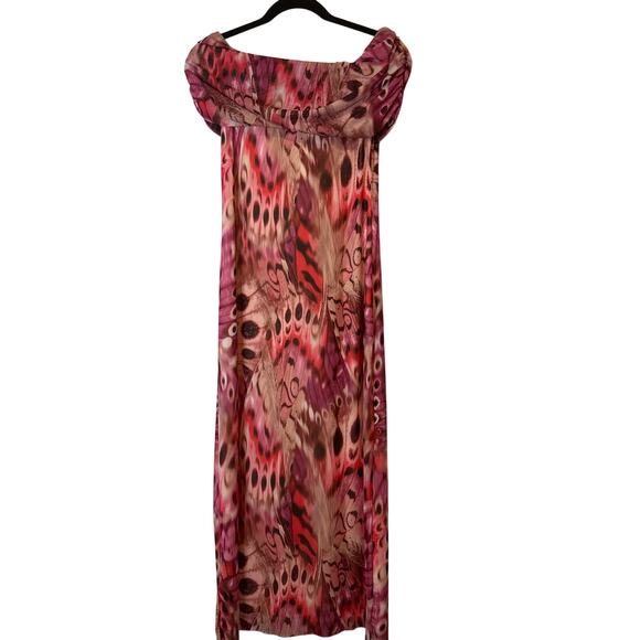 AFRM NWT Zamora Off-The-Shoulder Mesh Midi Dress in Berry Butterfly L - Picture 4 of 8